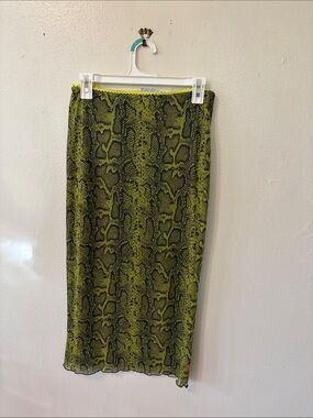 Noisy May Neon Green Snake-Print Midi Skirt